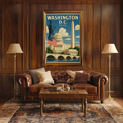 Washington DC Capitol Statue Obelisk Memorial Travel Poster
