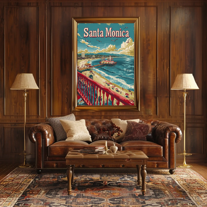 Santa Monica California Beach Pier Travel Poster