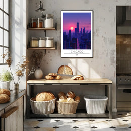 Chicago Skyline at Sunset Urban or Cityscape Poster