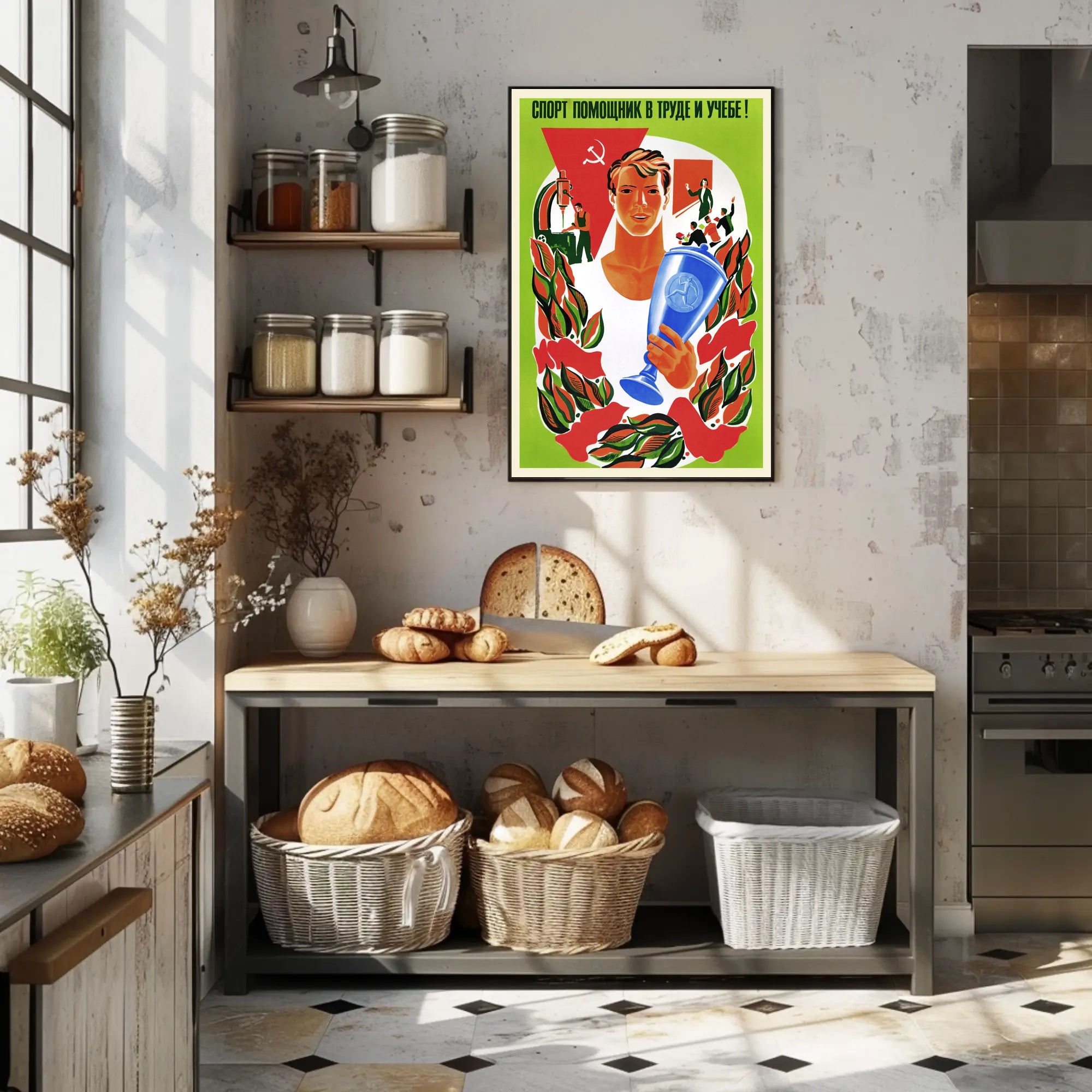 Soviet Sports Propaganda Poster with Patriotic Vintage Style