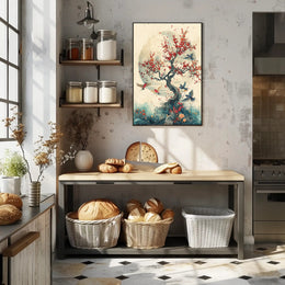 Cherry Blossom Harmony: Birds in Tranquil Flight PosterGoat