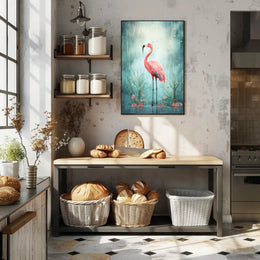Flamingo In The Rain Poster