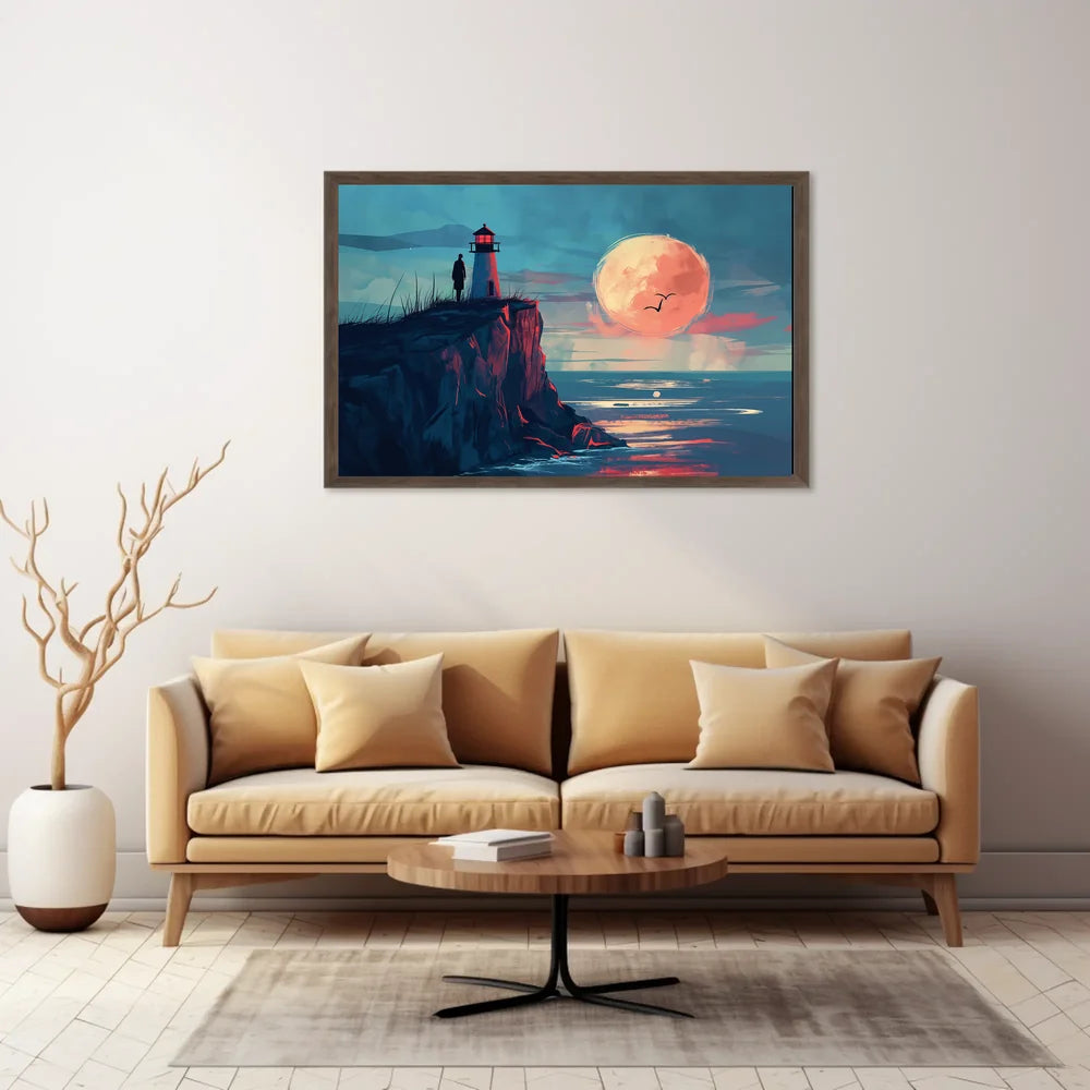 Lighthouse Moonlit Serenity: Coastal Exploration Art Print