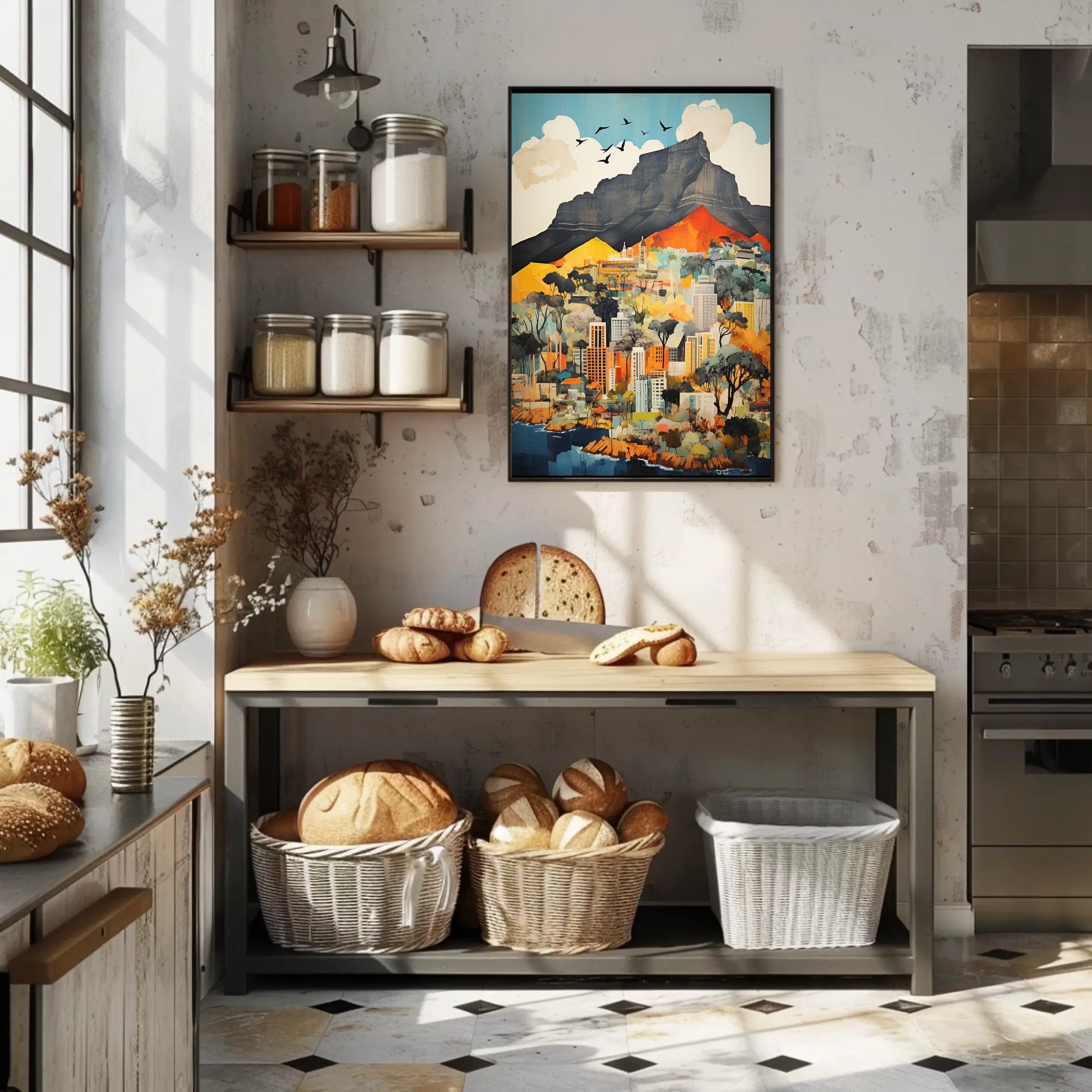 Modern Cityscape with Table Mountain Travel Poster