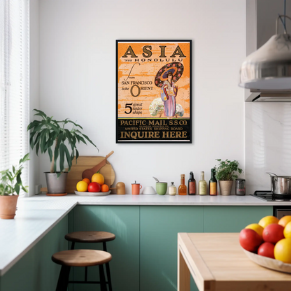 Asia via Honolulu - Pacific Mail Poster