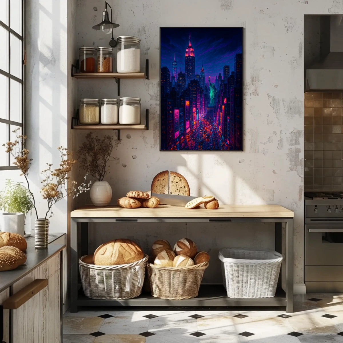 Neon New York Cityscape Night Glow Poster Modern Wall Art