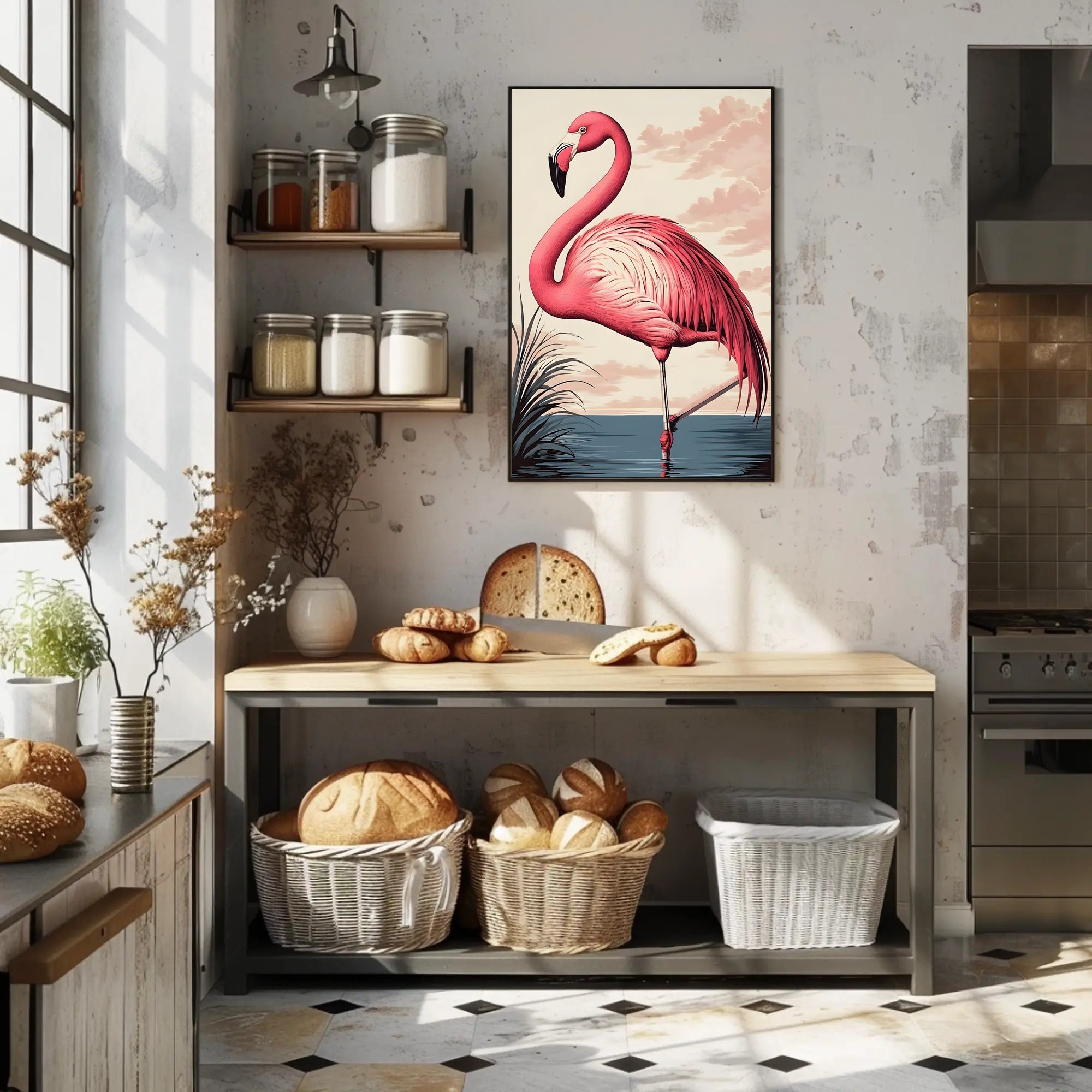 Flamingo Poster Graceful Pink Bird Coastal Wall Art