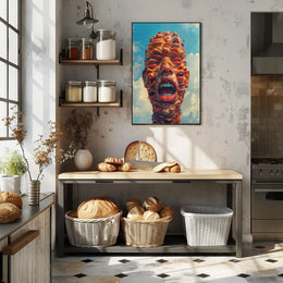 Surreal Abstract Faces Poster with Blue Sky Background PosterGoat