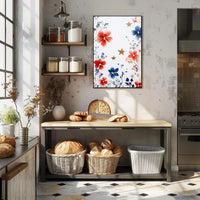 Three Stars With Loose Red And Blue Florals Artwork Poster