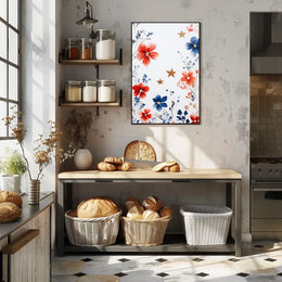 Three Stars With Loose Red And Blue Florals Artwork Poster