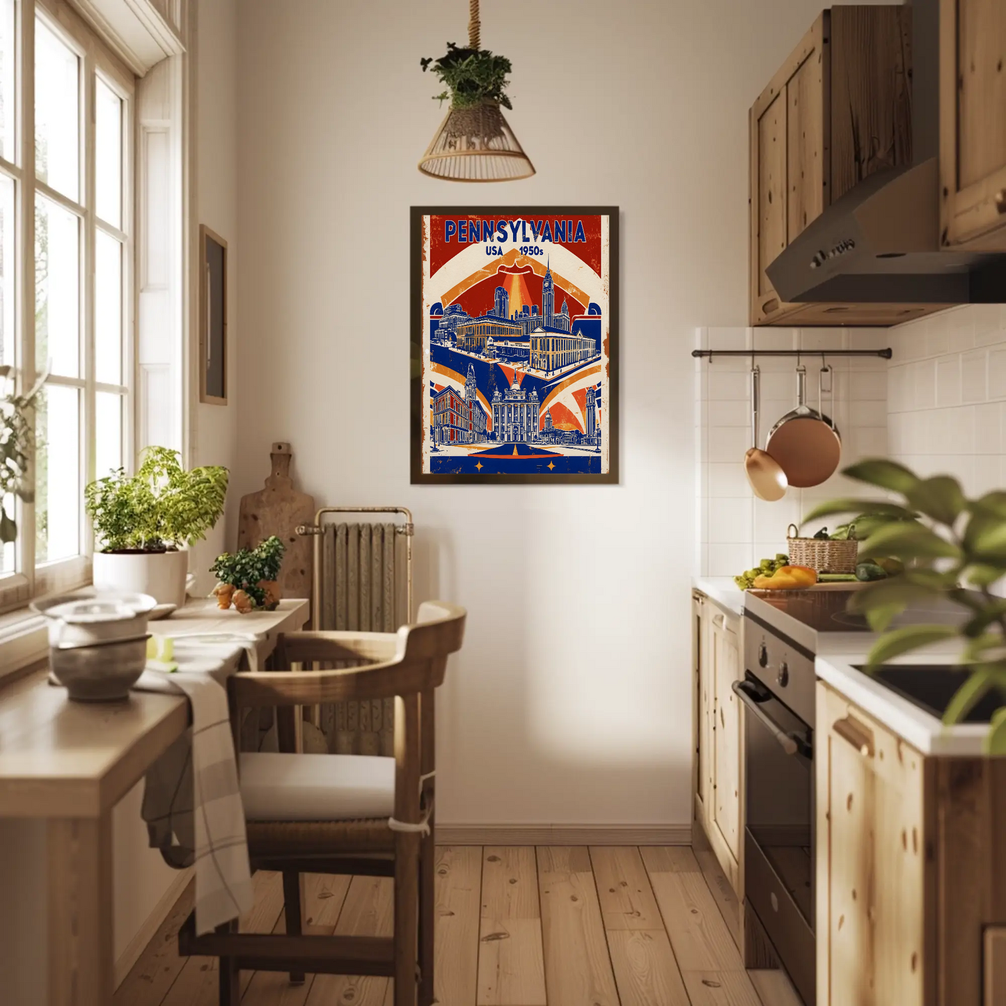 Pennsylvania USA 1950s Monument Skyline Vintage Travel Poster