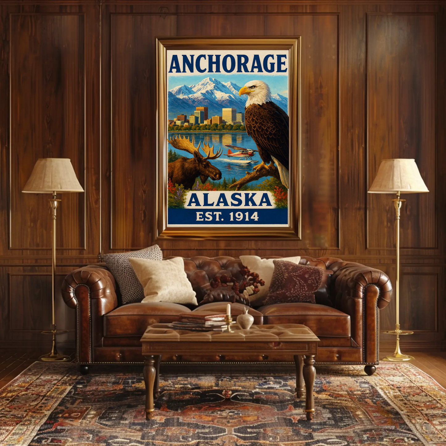 Anchorage Alaska Wildlife Skyline Nature Vintage Travel Poster
