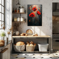 Vibrant Poppies On Abstract Canvas Poster