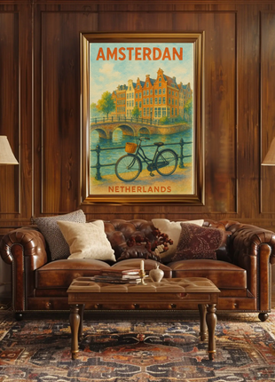 Amsterdam Netherlands Bike Canal Charm Travel Poster