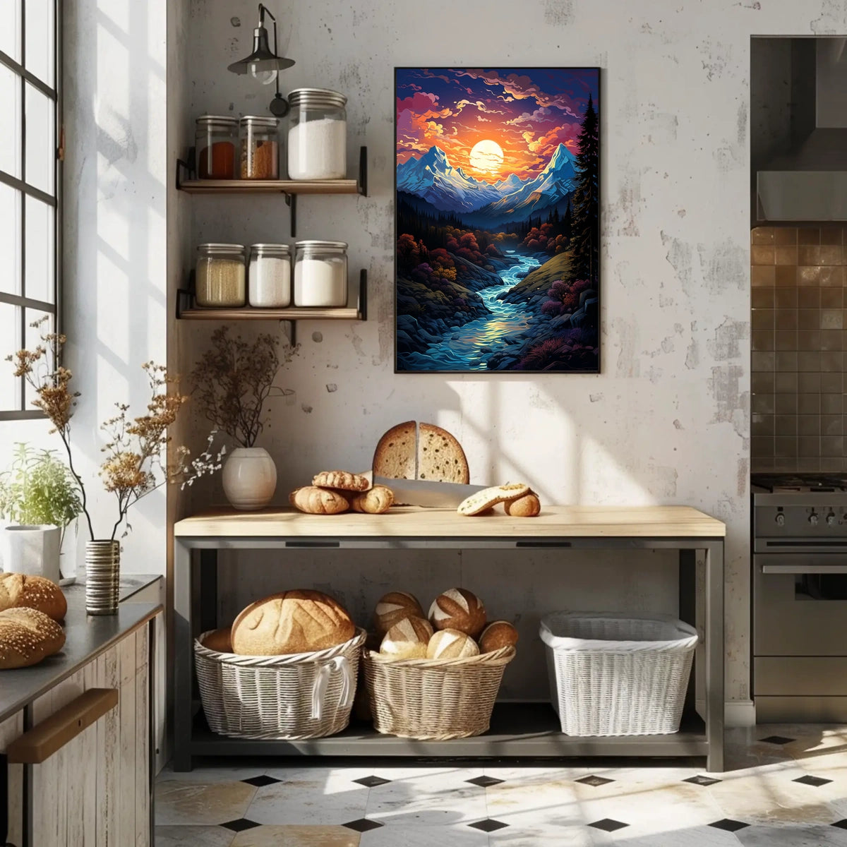 Majestic Mountain Sunset Fantasy Landscape Poster