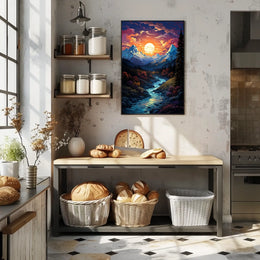 Majestic Mountain Sunset Fantasy Landscape Poster