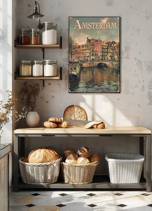 Amsterdam's Historic Canals Vintage Urban or Cityscape Poster