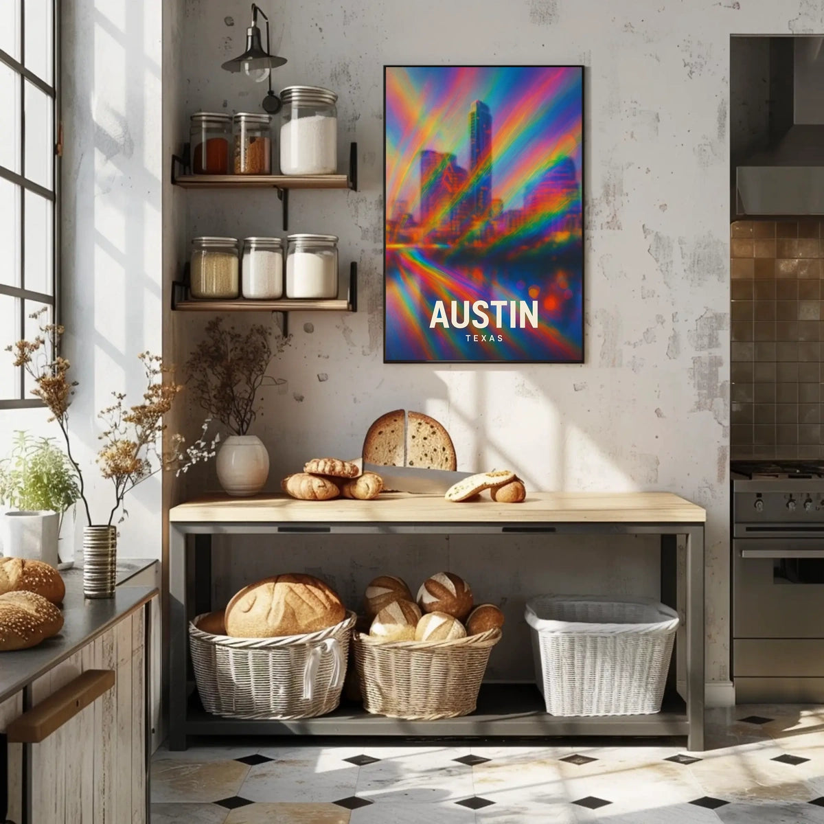Austin Cityscape Psychedelic Pop Art Urban Poster