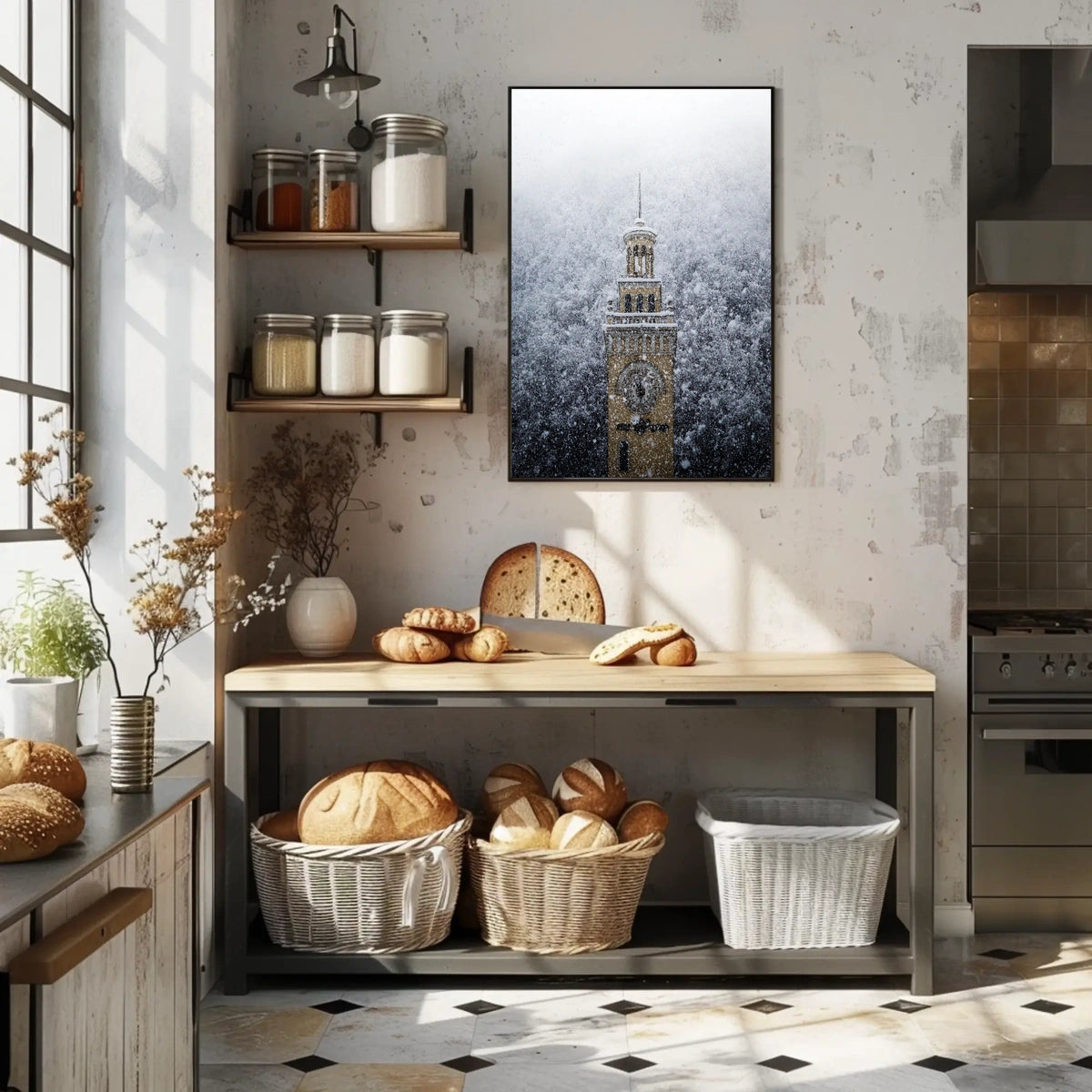 Snow-Covered Clock Tower Poster