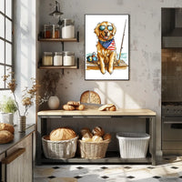 Golden Retriever Fishing Scene Artwork Home Decor Poster