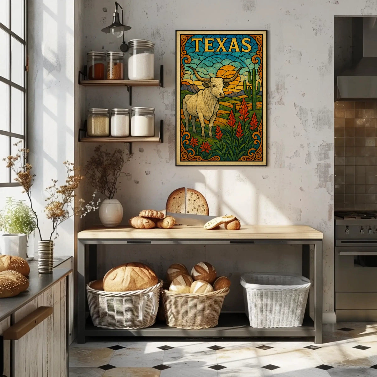 Texas Stained Glass Landscape Poster
