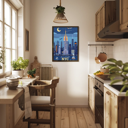 NYC Empire State Building Night Vintage Travel Poster