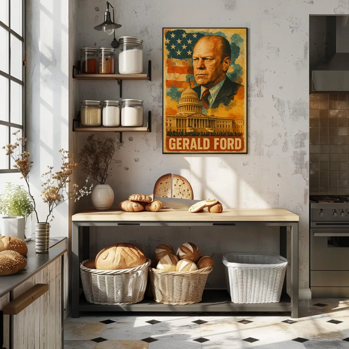 Gerald Ford 38th President of the United States Layered Digital Collage Poster