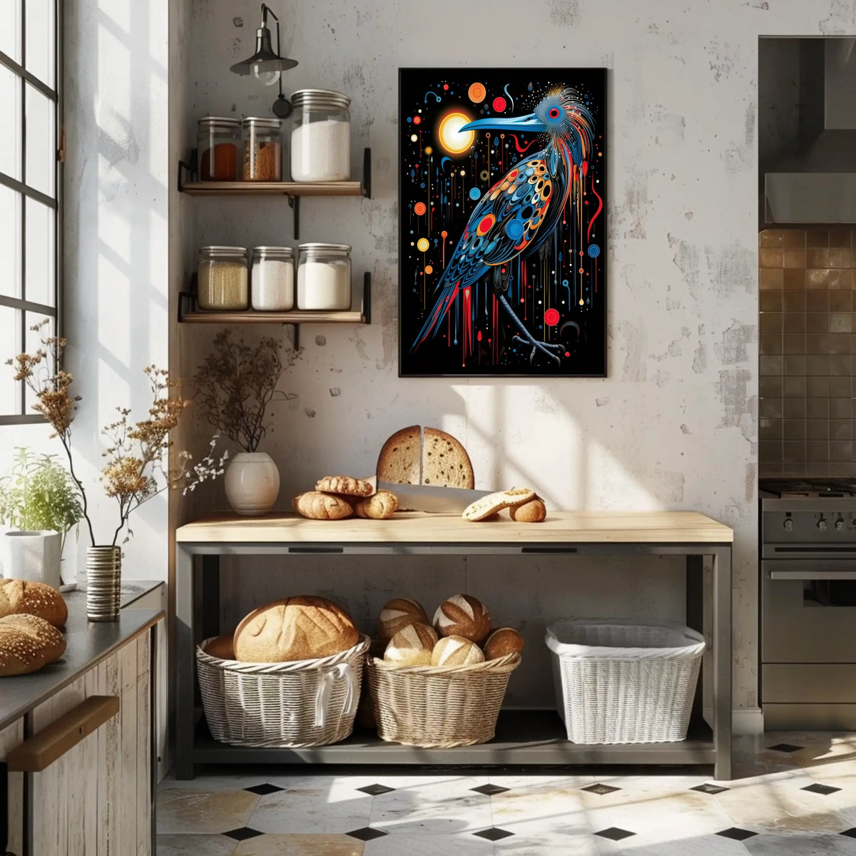 Vibrant Cosmic Bird in Abstract Artistic Poster