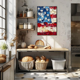 Thick oil impasto painting of an abstract American flag Poster