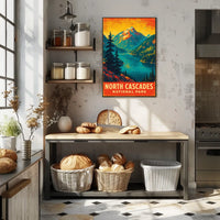 North Cascades Sunrise Adventure Vintage Poster
