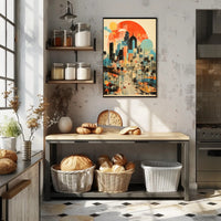 Vibrant Urban Cityscape with Nostalgic Vibes Artistic Poster