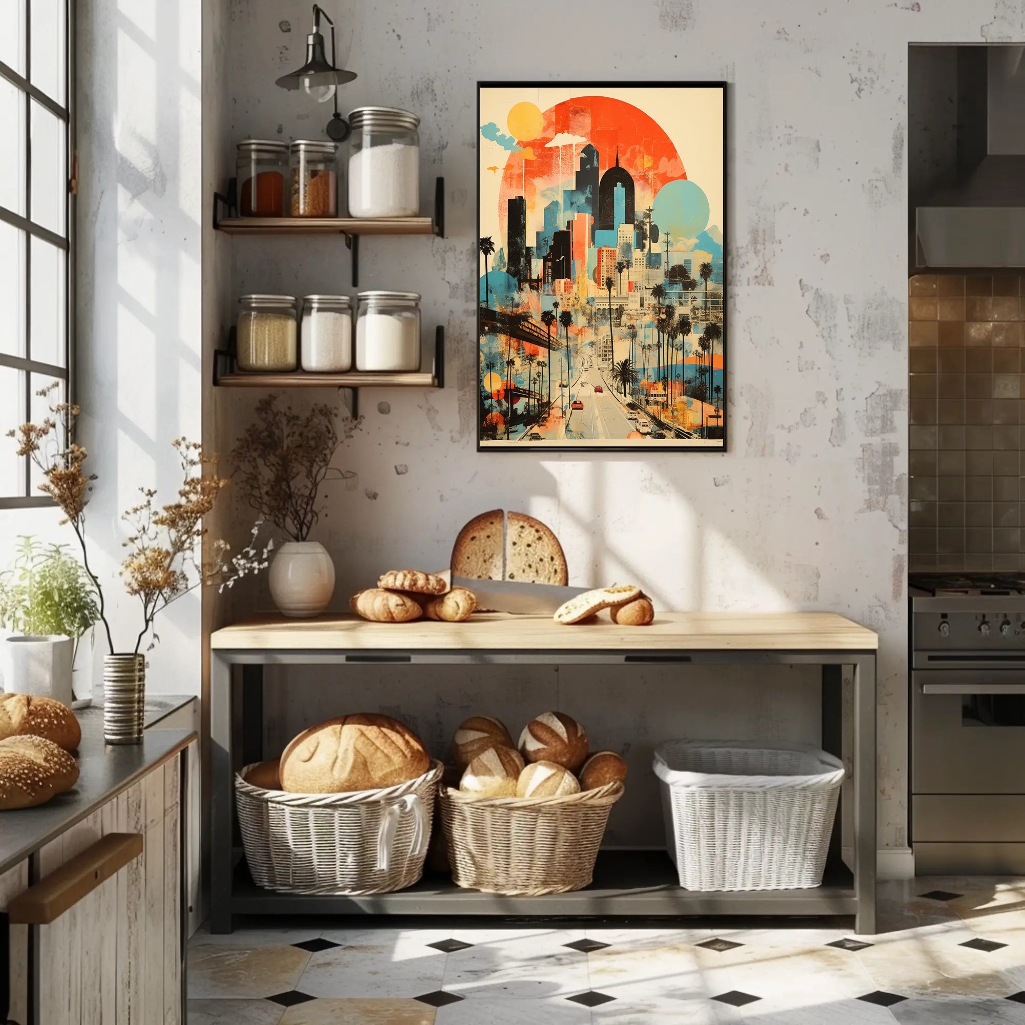 Vibrant Urban Cityscape with Nostalgic Vibes Artistic Poster