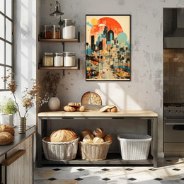 Vibrant Urban Cityscape with Nostalgic Vibes Artistic Poster