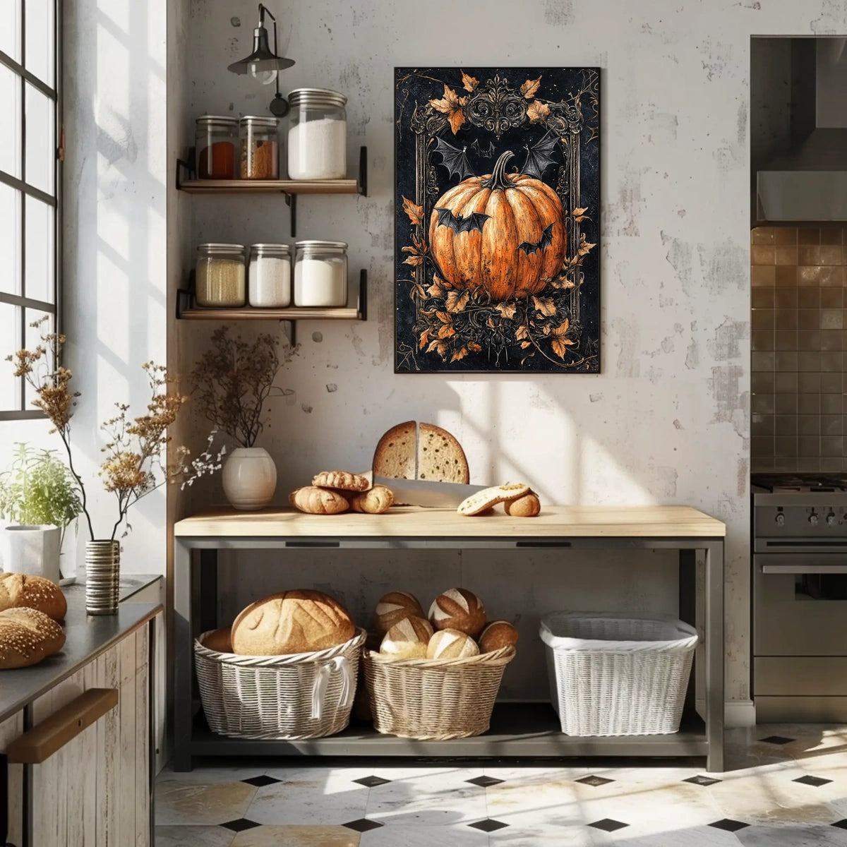 Halloween Pumpkin and Bats Design - Cultural or Heritage Poster