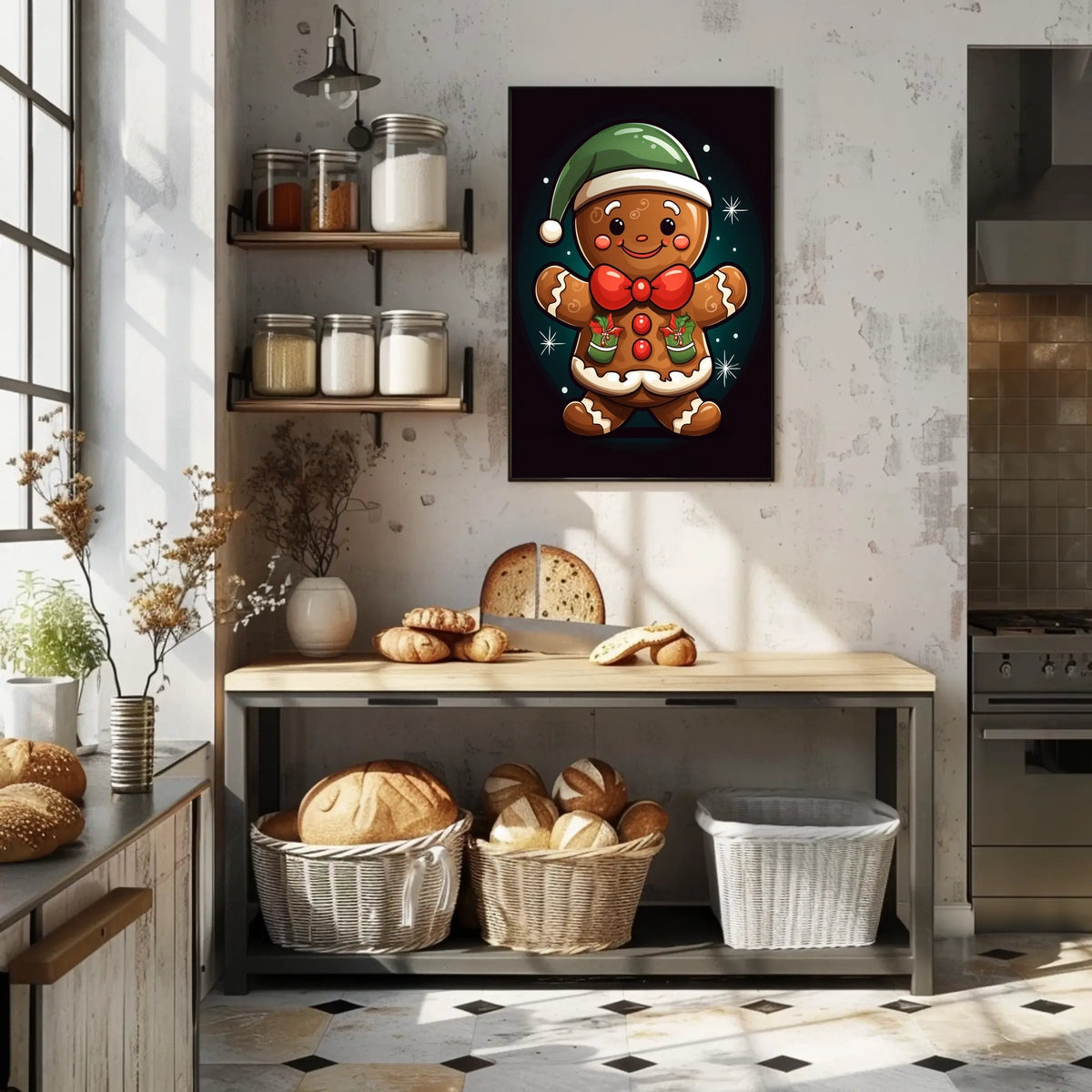 Cheerful Gingerbread Elf Holiday Poster for Christmas
