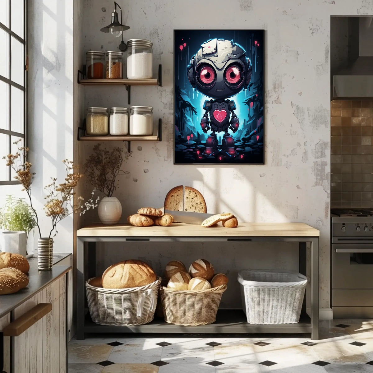 Robot Heart Poster: Futuristic Whimsy Meets Dystopia