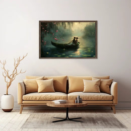 Romantic Rowboat Scene: Dreamy Impressionist Lake Poster