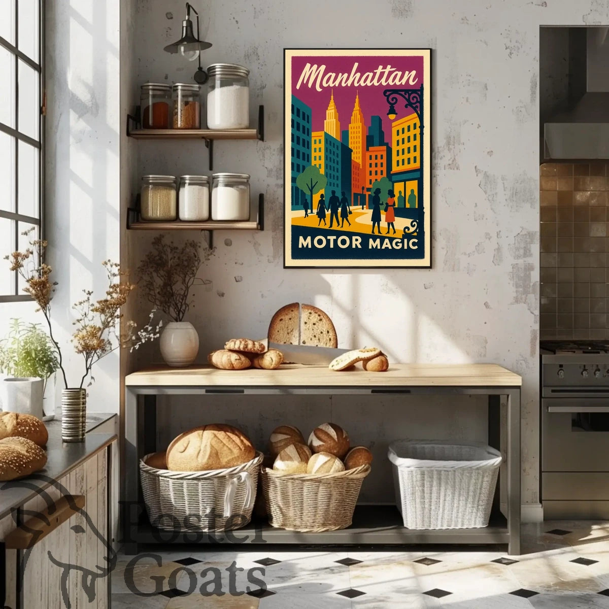Manhattan's Retro Vibe: Vintage Urban Cityscape Travel Poster