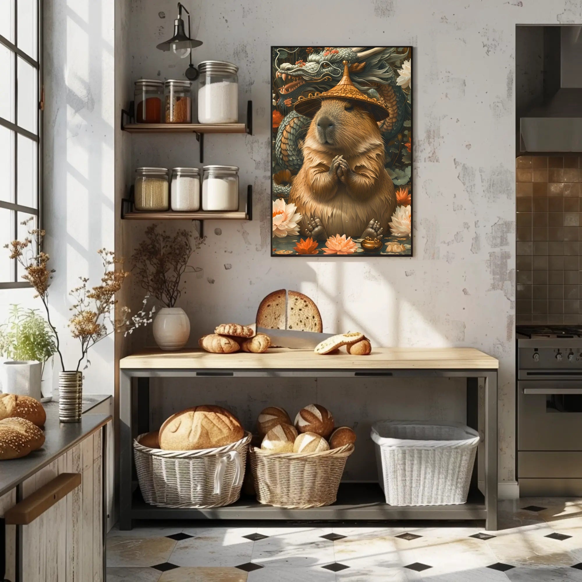 Meditative Capybara with Dragon Poster Art