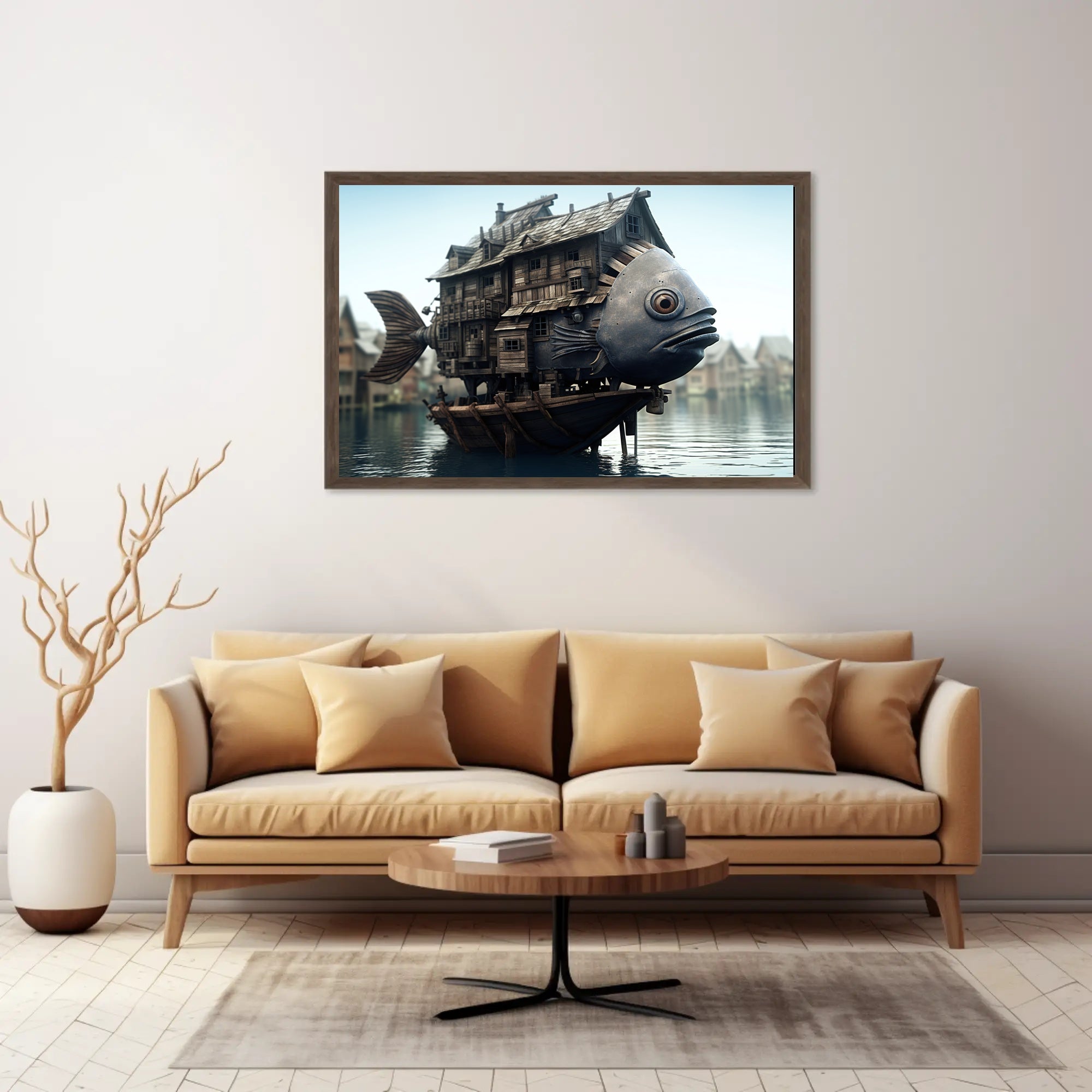 Whimsical Houseboat Scene on Fantasy Poster