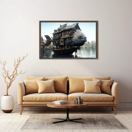 Whimsical Houseboat Scene on Fantasy Poster