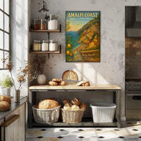 Amalfi Coast Vintage Travel Poster: Mediterranean Charm