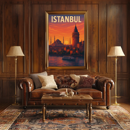 Istanbul Sunset Skyline Travel Poster
