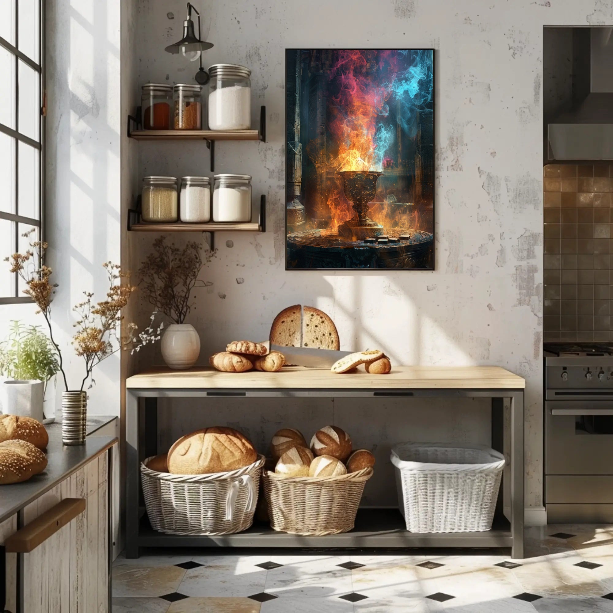 Mystical Chalice with Swirling Flames Fantasy Poster PosterGoat