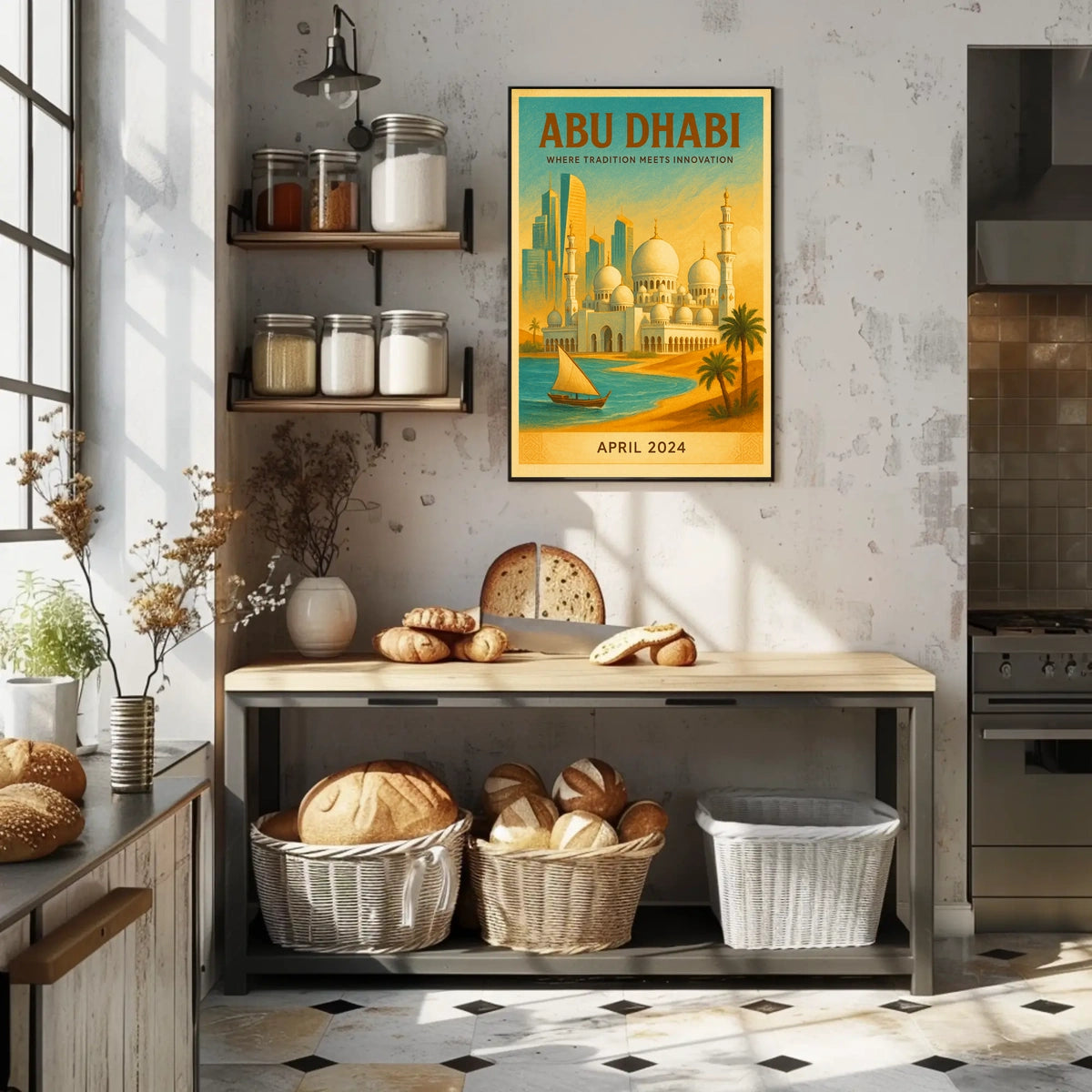 Abu Dhabi Fusion Vintage Travel Art Travel Poster