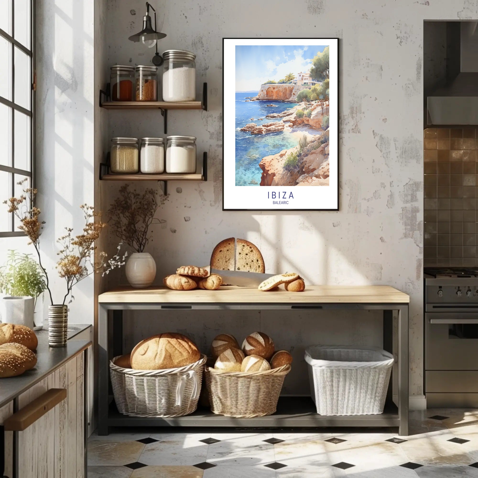 Ibiza Coastal Serenity Vintage Travel Poster PosterGoat