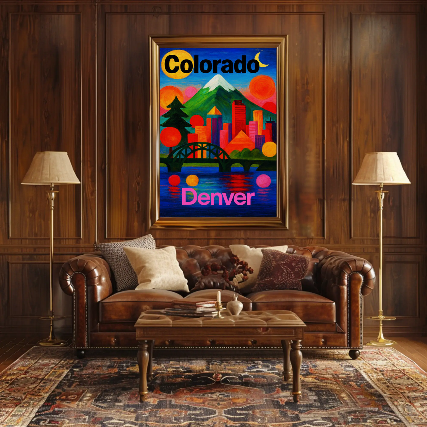 Denver Colorado Abstract Skyline Sunset Travel Poster