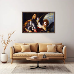 Warrior and Angelic Figure Mythology Scene Fantasy Poster
