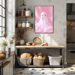 Cute Ghost Pink Bow Minimalist Poster