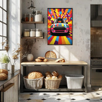 Vibrant Mini Cooper Pop Art Psychedelic Style Artistic Poster
